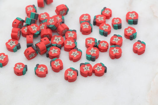 Apple Polymer Clay Beads, Apple with Star Beads, Red Apple Clay Beads, Jewelry Beads, Bracelet Beads #352
