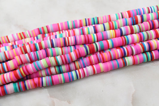 8mm Multicolored Heishi Beads, Rainbow Color Polymer Clay Disc Beads, African Disc Beads, Vinyl Heishi, 16 inch Strand #268