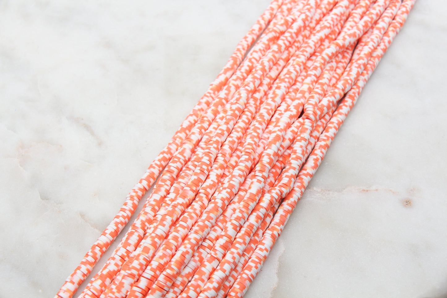 6mm Orange Speckled Heishi Beads, Orange with White Speckled Polymer Clay Disc Beads, African Disc Beads, Vinyl Heishi, 16 inch Strand #460