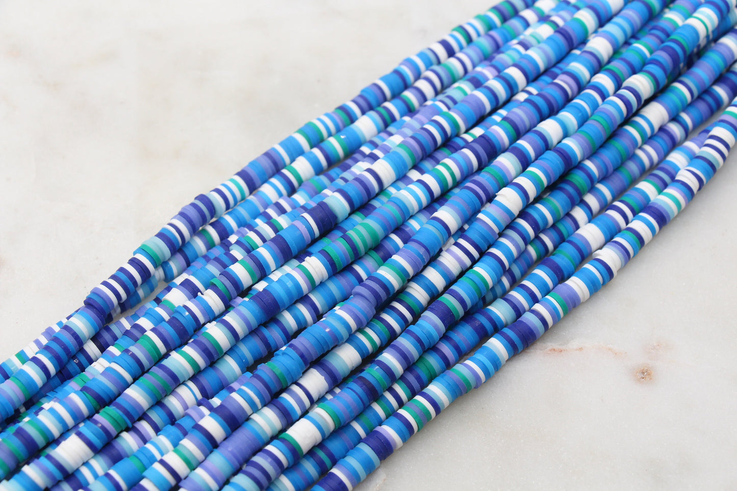 6mm Multicolor Heishi Beads, Blue Purple White Mix Polymer Clay Disc Beads, African Disc Beads, Clay Heishi Beads, 16 inch Strand #77