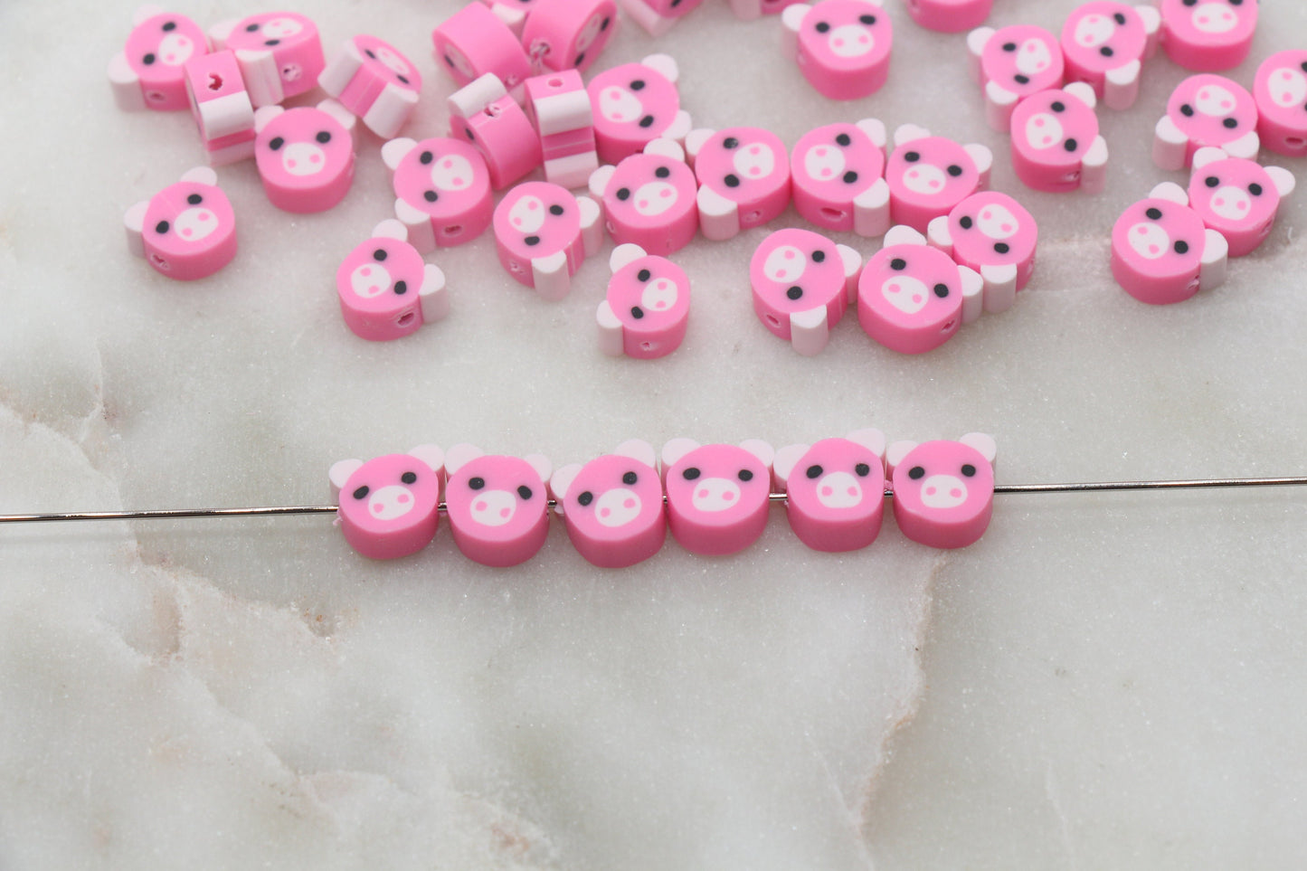 Pink Kawaii Pig Polymer Clay Beads, Pig Clay Beads, Farm Animal Clay Beads, Beads for Bracelet, Jewelry Beads #355