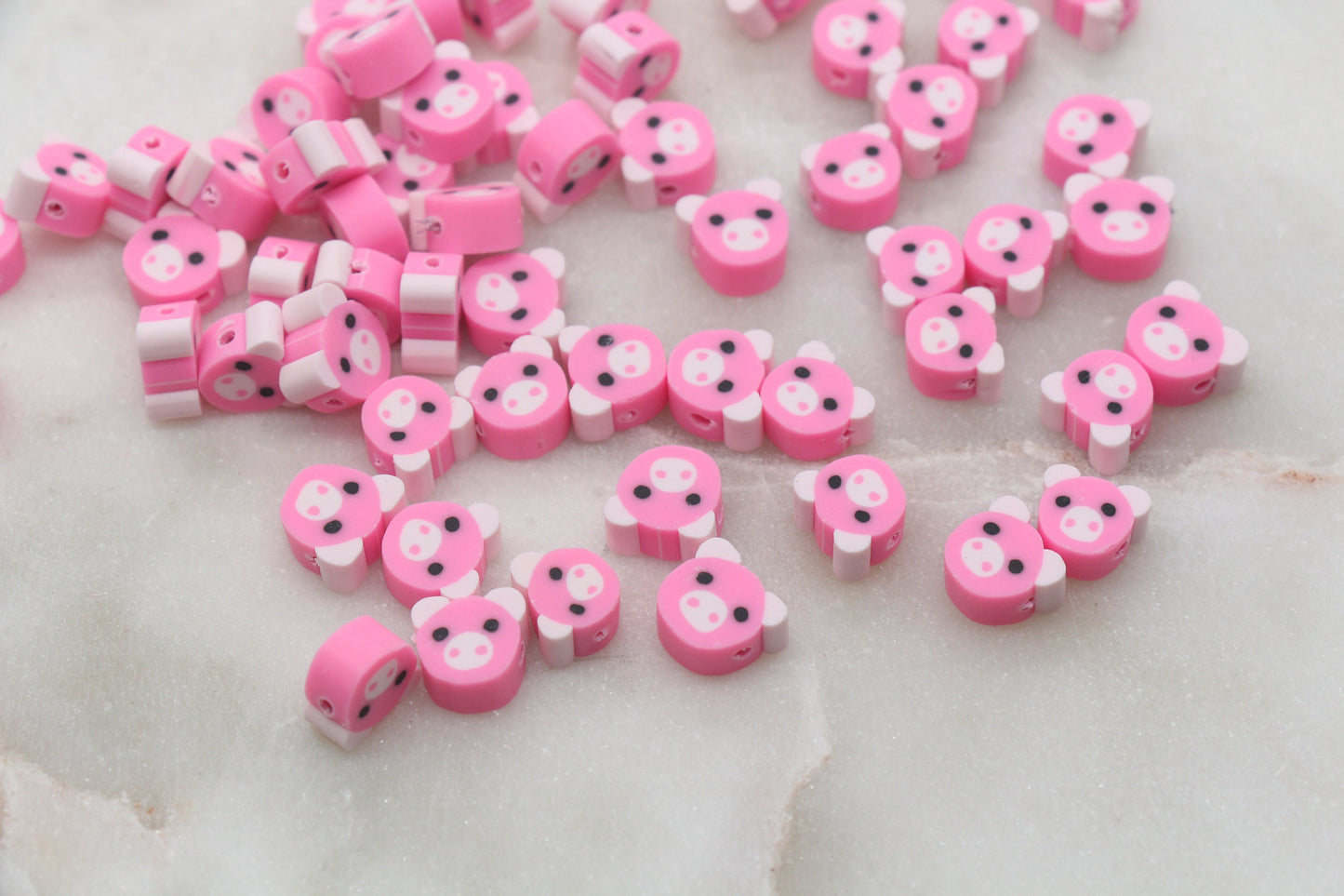 Pink Kawaii Pig Polymer Clay Beads, Pig Clay Beads, Farm Animal Clay Beads, Beads for Bracelet, Jewelry Beads #355