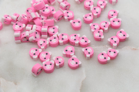 Pink Kawaii Pig Polymer Clay Beads, Pig Clay Beads, Farm Animal Clay Beads, Beads for Bracelet, Jewelry Beads #355