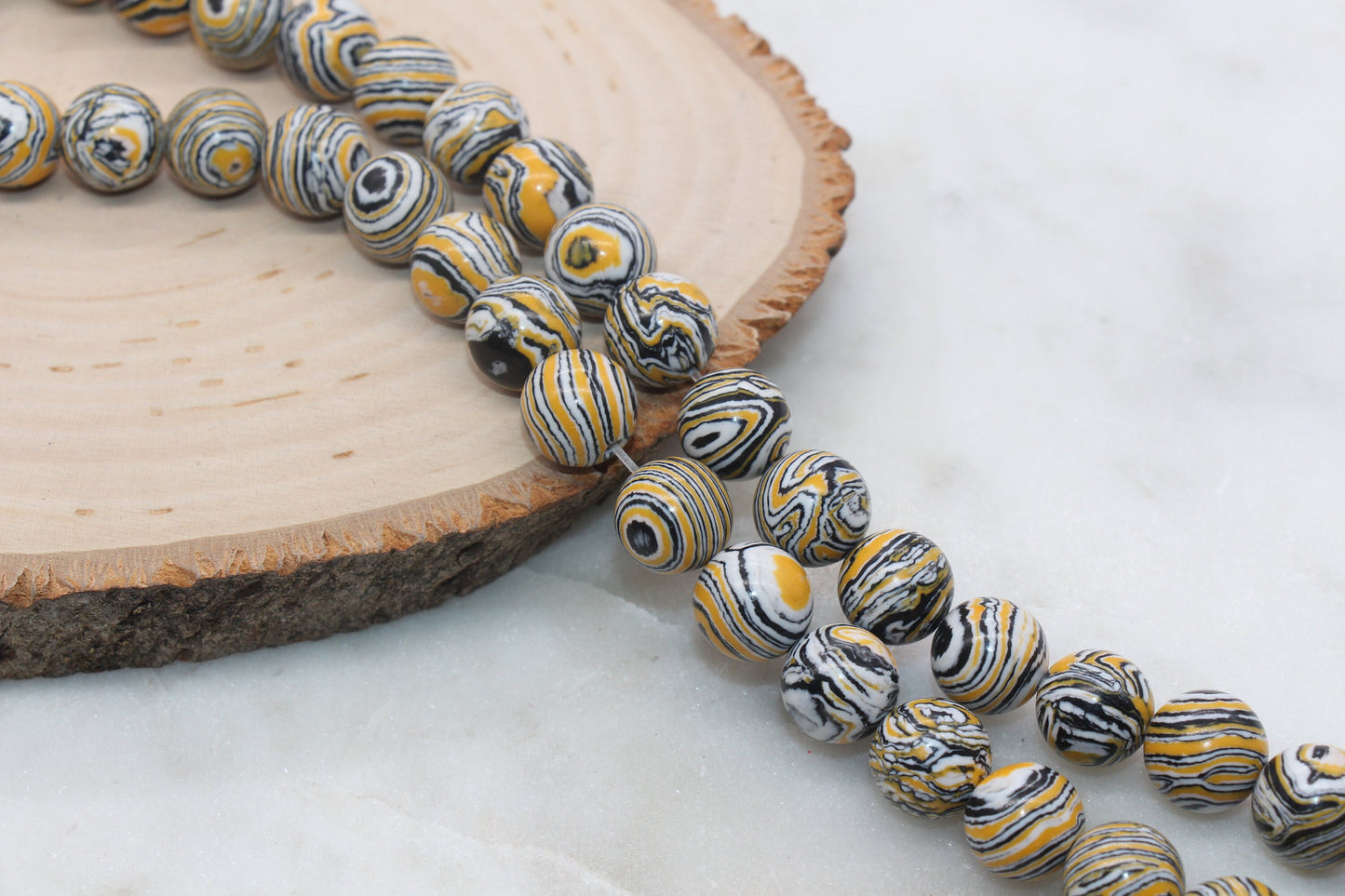 Peacock Stone Beads, Yellow Malachite Synthetic Beads, Smooth Gemstone Round Beads, Yellow White Black Beads, 4mm 6mm 8mm 10mm 12mm #101