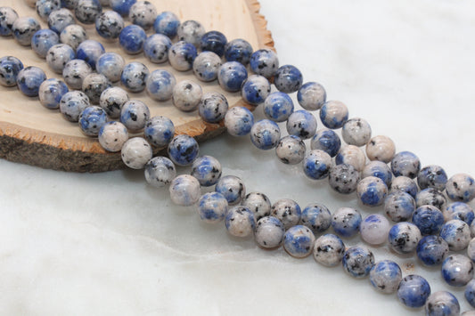 Sesame Jasper Gemstone Beads, Dotted Blue and Gray Beads, Jewelry Making Bracelet Beads #240
