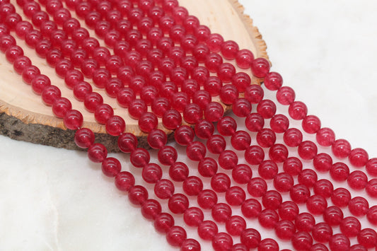 Pinkish Red Jade Beads, Smooth Gemstone Round Loose Beads, Sizes 6mm 8mm, Full Strand #249