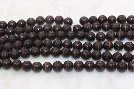 12mm Dark Brown Cat Eye Beads, Smooth Round Beads, Full Strand Cat Eye Beads #250