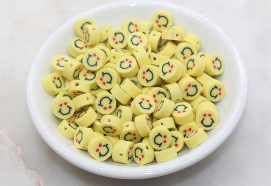 Emoji Polymer Clay Beads, Emoji Fimo Cane Beads, Heart-Shaped Eyes Emoji Beads, Smiley Face Beads, Facial Expression Beads #362