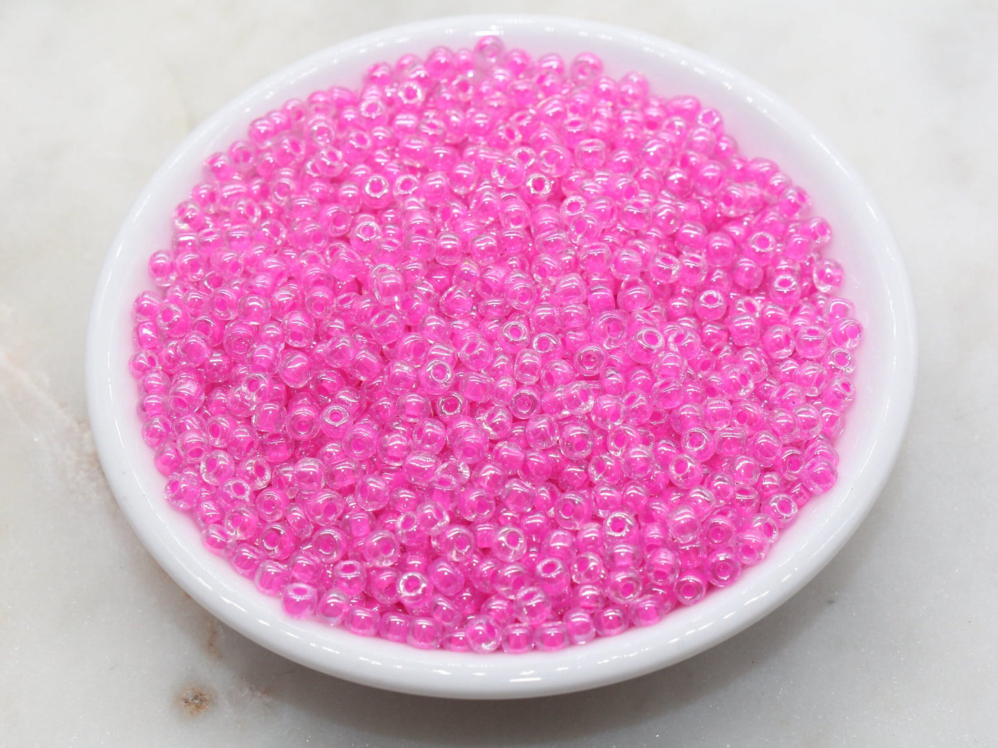 Glossy Transparent Glass Beads with Pink Lined, 4mm 6/0 Glass Round Beads, Pink Lined Seed Beads, Rocailles Beads, Beading Supplies #2882