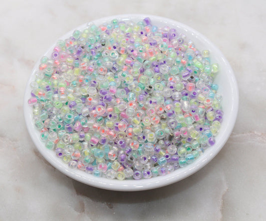 GLOW Glass Beads, 4mm 6/0 Glass Beads, Glow in Dark Transparent Beads with Mix Color Lining Beads, Rocailles Beads, Beading Supplies #2496