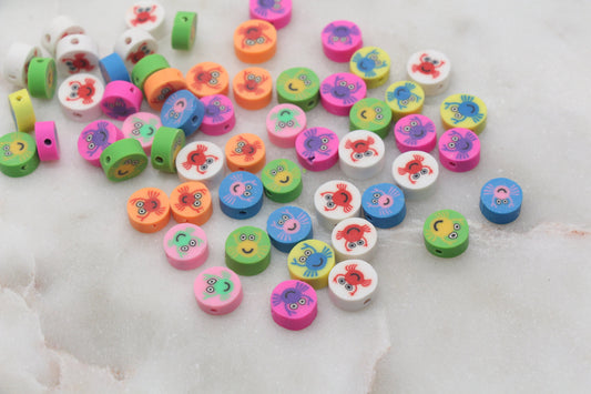Assort Crab Polymer Clay Beads, Sea Themed Clay Beads, Sea Life Beads, Crab Cane Beads, Jewelry Beads, Beads for Bracelet #303