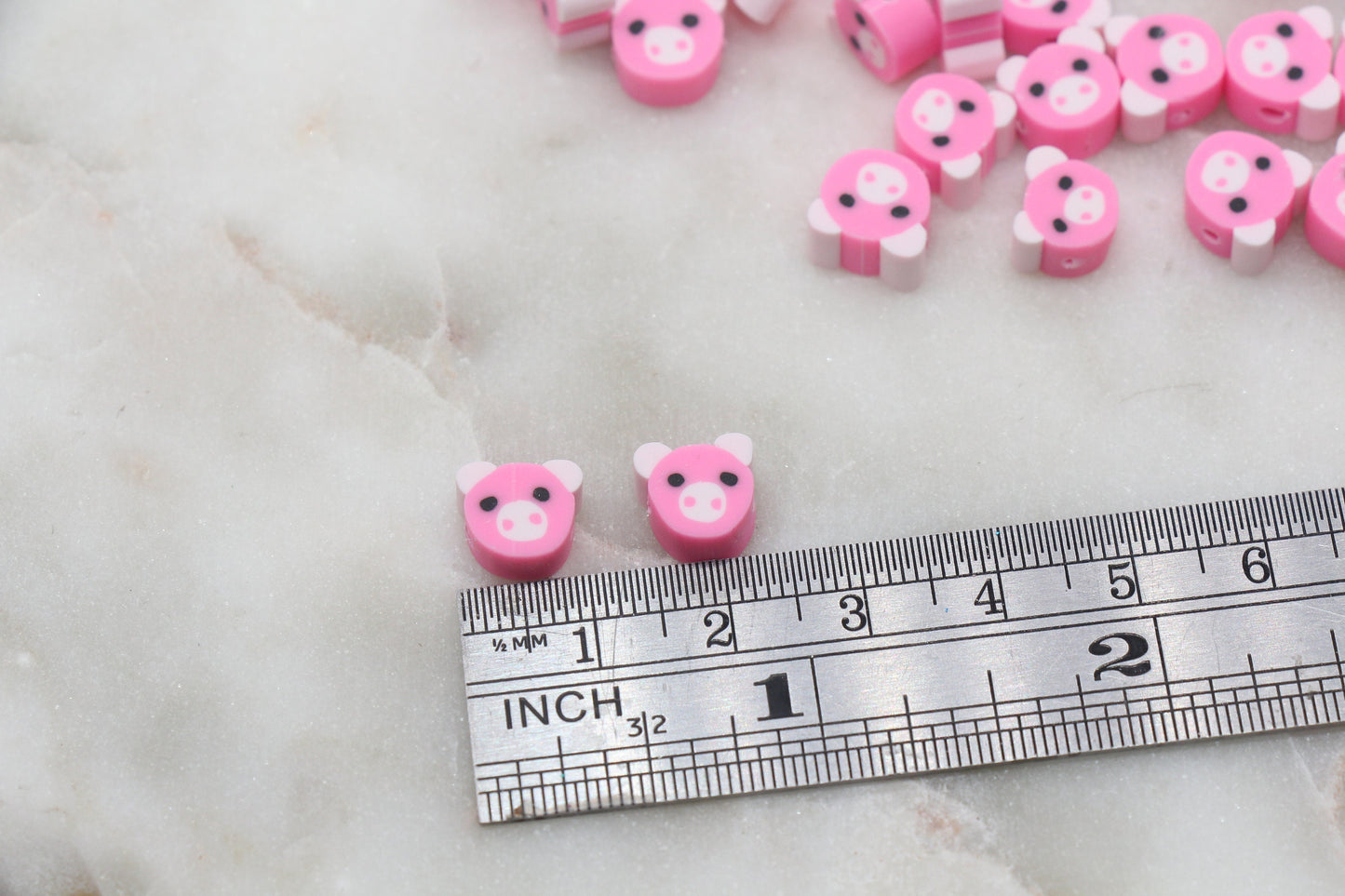 Pink Kawaii Pig Polymer Clay Beads, Pig Clay Beads, Farm Animal Clay Beads, Beads for Bracelet, Jewelry Beads #355