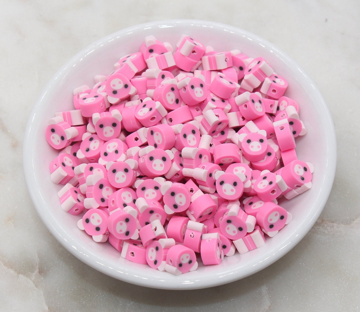 Pink Kawaii Pig Polymer Clay Beads, Pig Clay Beads, Farm Animal Clay Beads, Beads for Bracelet, Jewelry Beads #355