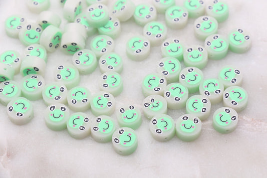 Green Frog Polymer Clay Beads, Kawaii Frog Clay Beads, Jewelry Beads, Bead for Bracelet #359