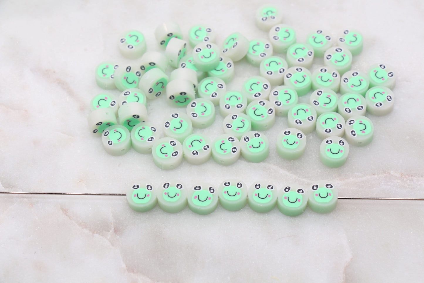 Green Frog Polymer Clay Beads, Kawaii Frog Clay Beads, Jewelry Beads, Bead for Bracelet #359