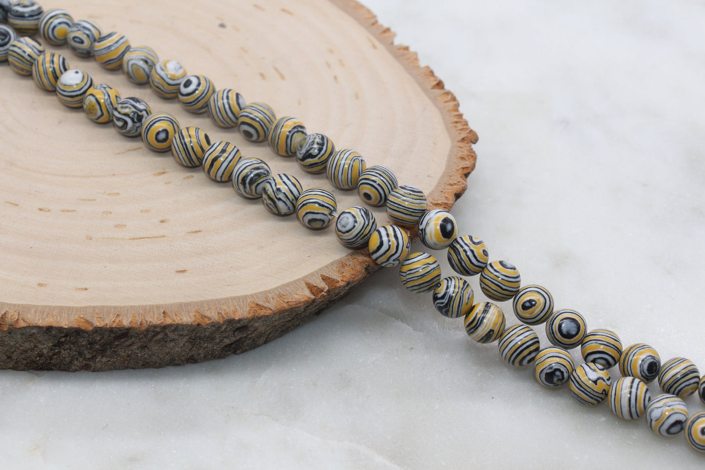 Peacock Stone Beads, Yellow Malachite Synthetic Beads, Smooth Gemstone Round Beads, Yellow White Black Beads, 4mm 6mm 8mm 10mm 12mm #101