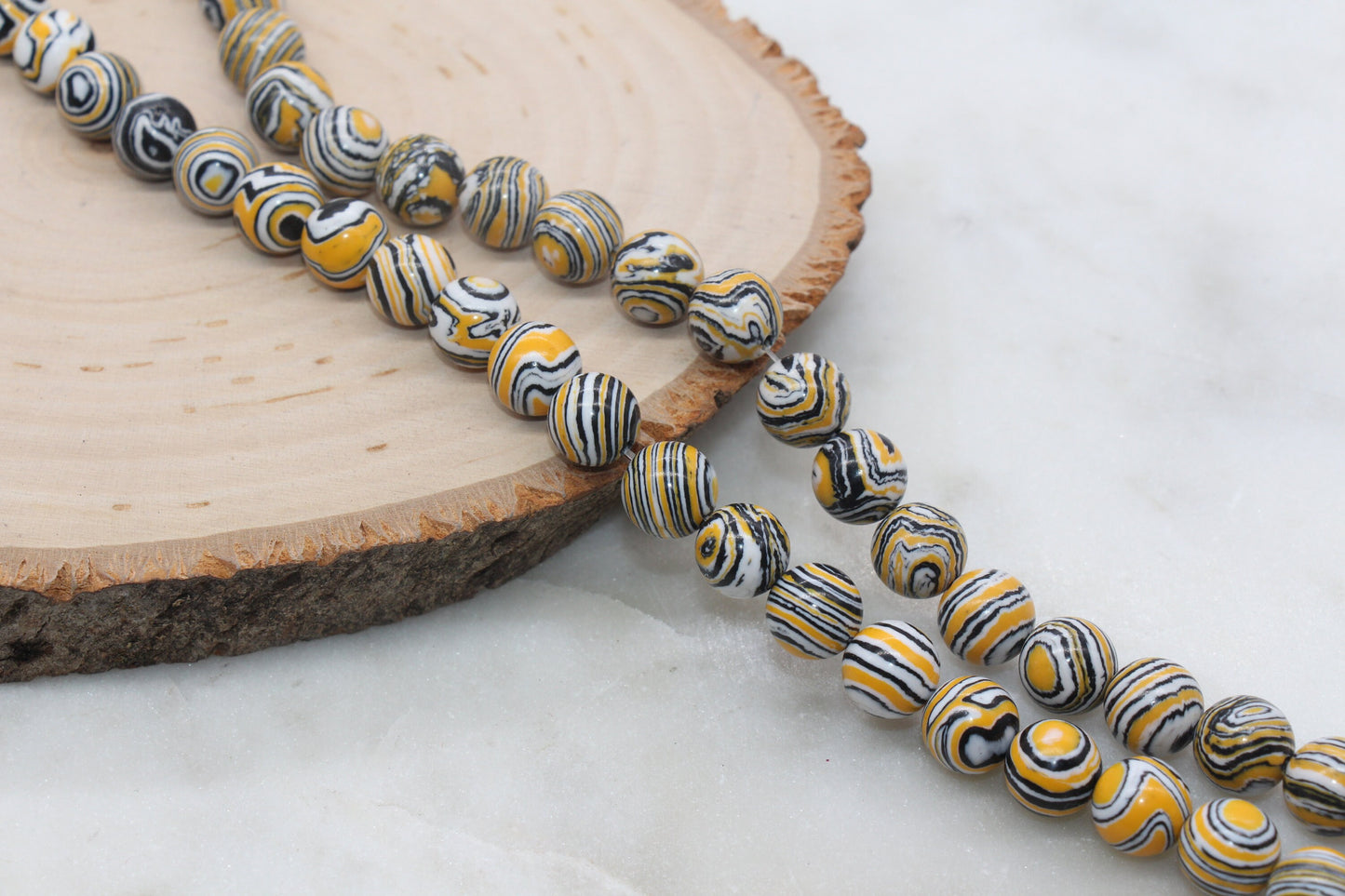 Peacock Stone Beads, Yellow Malachite Synthetic Beads, Smooth Gemstone Round Beads, Yellow White Black Beads, 4mm 6mm 8mm 10mm 12mm #101