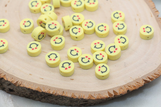 Emoji Polymer Clay Beads, Emoji Fimo Cane Beads, Heart-Shaped Eyes Emoji Beads, Smiley Face Beads, Facial Expression Beads #362