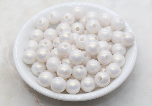 12mm Off White Shimmer Gumball Beads, Round Acrylic Loose Beads, Bubblegum Beads, Chunky Beads, Round Plastic Beads #20