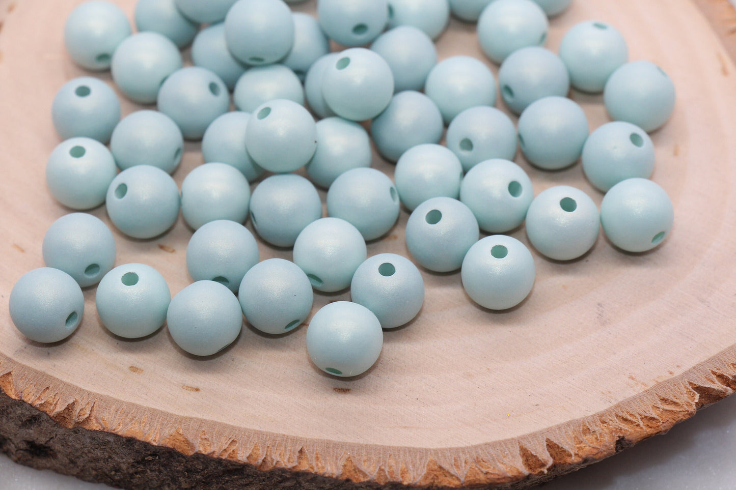 10mm Dusty Green Shimmer Bubblegum Beads, Plastic Beads, Acrylic Beads