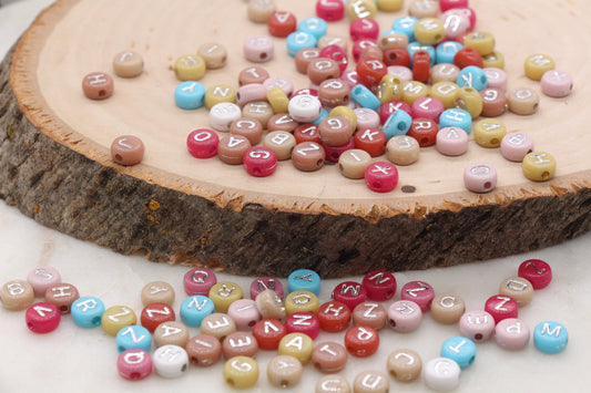 Multicolor Round Silver Alphabet Letter Beads, Mix Beads with Silver Lettering, Round Name Beads, Size 7mm #2887