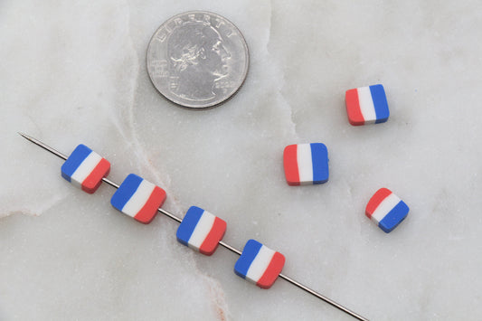 France Flag Clay Beads, Country Flag Clay Beads, Blue, White, and Red Flag Polymer Clay Beads, Clay Jewelry Beads #369
