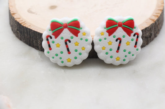 Christmas Wreath Silicone Beads, White Wreath Silicone Beads, Christmas Chunky Beads, Silicone Loose Beads, Christmas Focal Beads #377