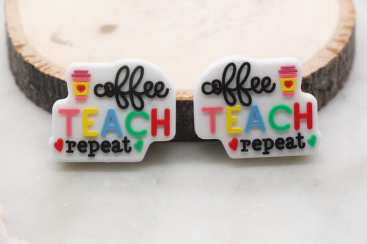 Coffee Teach Repeat Silicone Beads, Teacher Silicone Beads, Silicone Loose Beads, Christmas Focal Beads #381