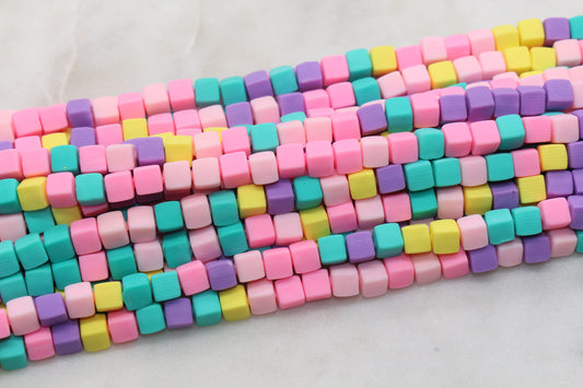 6mm Cube Polymer Clay Beads, Mix Color Heishi Beads, Rainbow Mix Square Clay Beads, Jewelry Beads, Bead for Bracelet #114