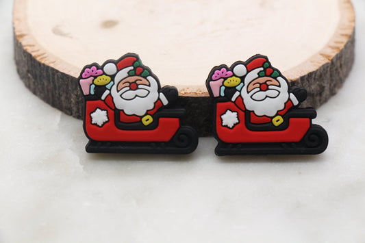 Santa in Sleigh Silicone Beads, Santa Christmas Silicone Beads, Christmas Chunky Beads, Silicone Loose Beads, Christmas Focal Beads #371