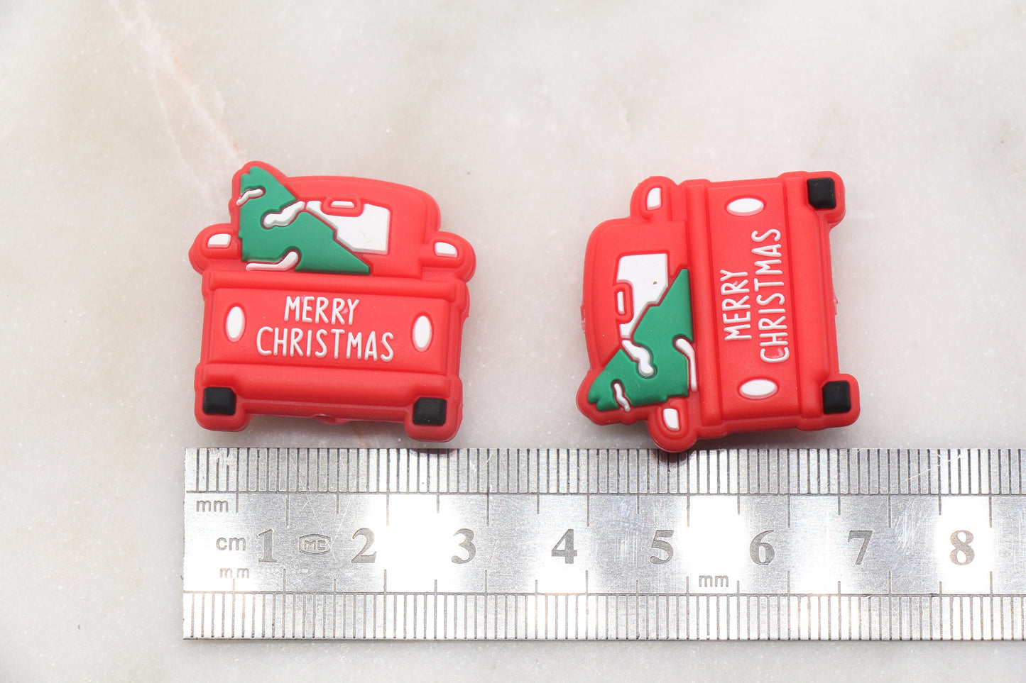 Christmas Truck Silicone Beads, Merry Christmas Silicone Beads, Christmas Red Truck Chunky Beads, Silicone Loose Beads, Focal Beads #374