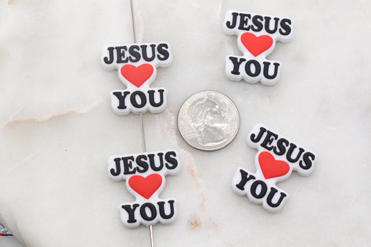 Jesus Loves You Silicone Beads, Love You Silicone Beads, Religious Chunky Beads, Silicone Loose Beads, Focal Beads #379