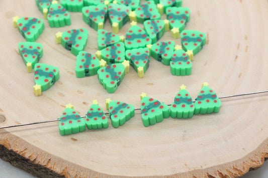 Christmas Tree Clay Beads, Holiday Themed Clay Beads, Holiday Xmas Tree Polymer Clay Beads, Clay Jewelry Beads #390