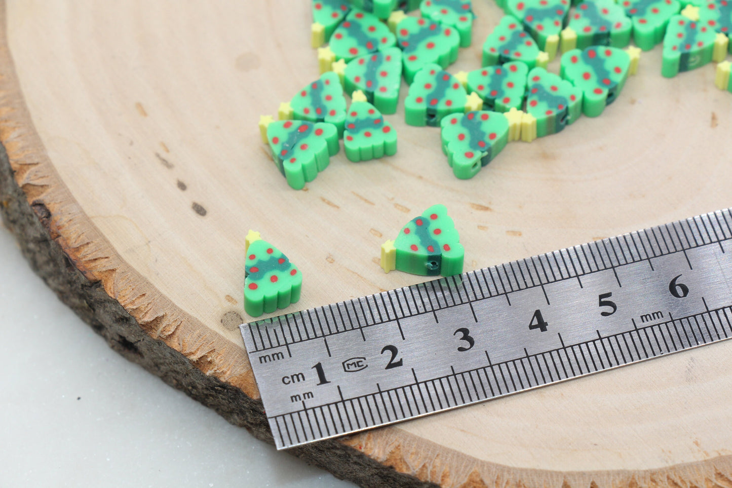 Christmas Tree Clay Beads, Holiday Themed Clay Beads, Holiday Xmas Tree Polymer Clay Beads, Clay Jewelry Beads #390