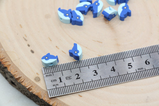 Shark Polymer Clay Beads, Blue Shark Clay Beads, Blue Fish Beads, Ocean Themed Beads #102