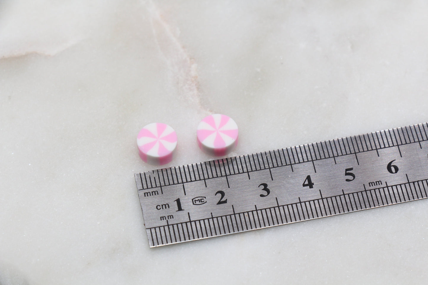Swirl Peppermint Clay Beads, Pink Candy Clay Beads, Round Candy Polymer Clay Beads, Clay Jewelry Beads #385