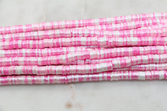 6mm Shimmer Mix Color Polymer Clay Disc Beads, Pink and White Mix Multicolor Heishi Beads, African Disc Beads, Vinyl Heishi, #149