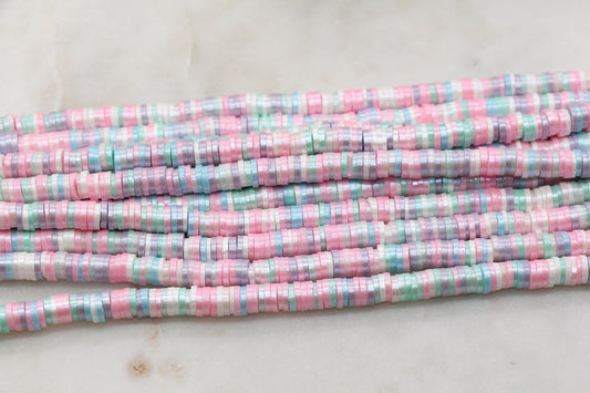 6mm Shimmer Mix Color Polymer Clay Disc Beads, Multicolor Heishi Beads, African Disc Beads, Vinyl Heishi, 16 inch Strand #405