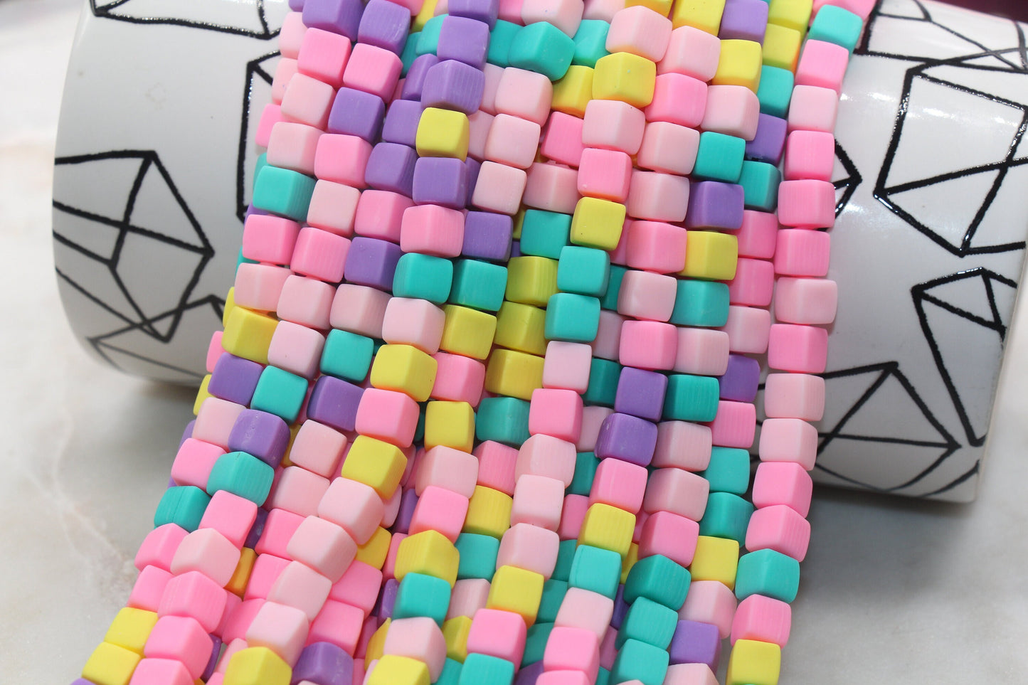 6mm Cube Polymer Clay Beads, Mix Color Heishi Beads, Rainbow Mix Square Clay Beads, Jewelry Beads, Bead for Bracelet #114