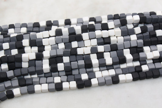 6mm Cube Polymer Clay Beads, Mix Color Heishi Beads, Black, White and Gray Mix Square Clay Beads, Jewelry Beads, Bead for Bracelet #128