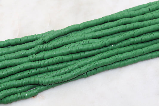 6mm Emerald Green Heishi Beads, Green Polymer Clay Disc Beads, African Disc Beads, Vinyl Heishi, 16 inch Strand #150