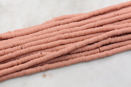 6mm Dusty Peach Heishi Beads, Peach Polymer Clay Disc Beads, African Disc Beads, Vinyl Heishi, 16 inch Strand #427