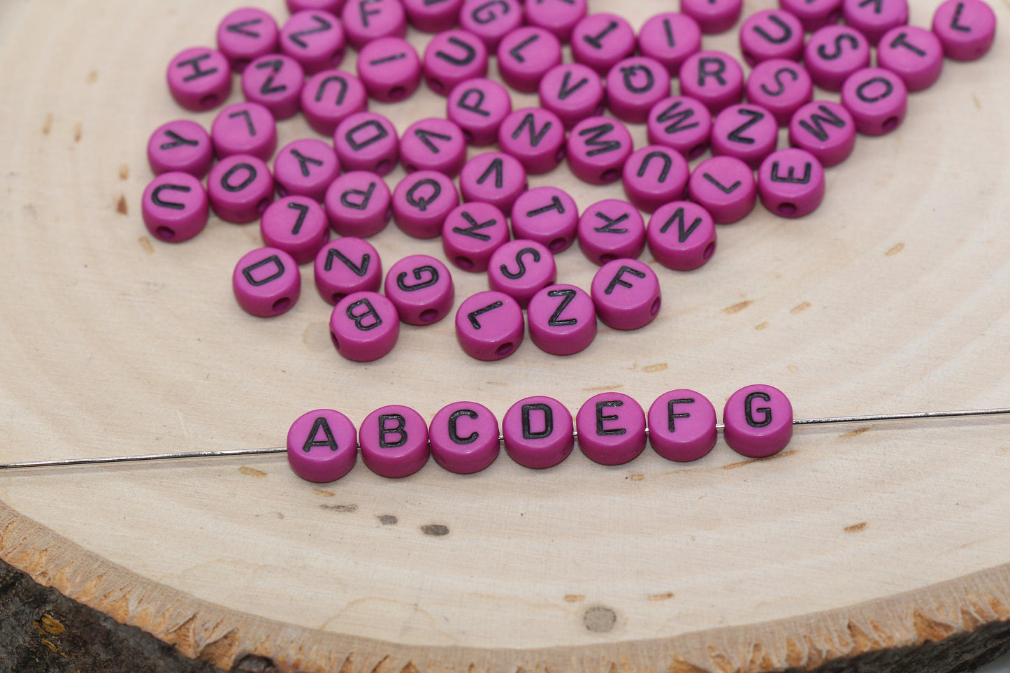 Purple Alphabet Letter Beads, Acrylic Purple with Black Letters Beads, Round Acrylic Beads, ABC Letter Beads, Name Beads 7mm #2
