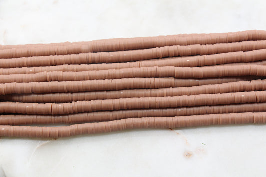6mm Caramel Heishi Beads, Polymer Clay Disc Beads, African Disc Beads, Vinyl Heishi, 16 inch Strand #407