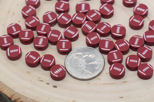 Football Beads, Football Polymer Clay Beads, Sport Themed Beads, Round Ball Beads, Fimo Cane Beads, Jewelry Beads, Beads for Bracelet #395