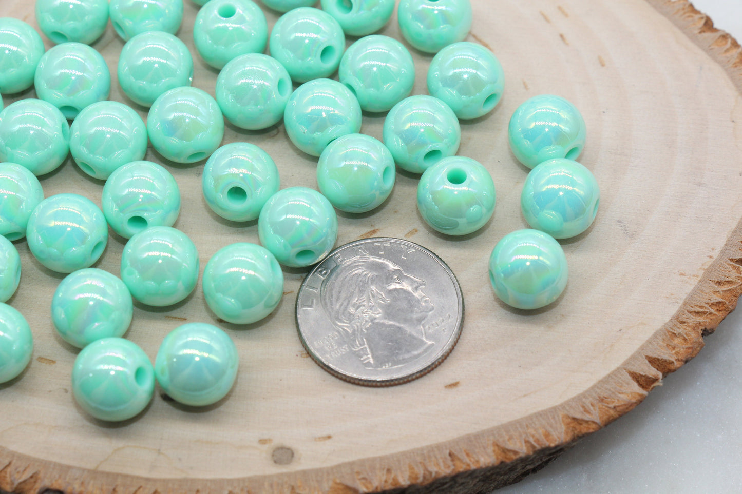 12mm Mint Green AB Gumball Beads, Iridescent Acrylic Loose Beads, Solid Bubblegum Beads, Chunky Beads, Smooth Round Plastic Beads #1308