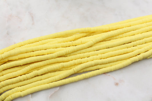 6mm Lemon Yellow Heishi Beads, Yellow Color Polymer Clay Disc Beads, African Disc Beads, Vinyl Heishi, 16 inch Strand #241