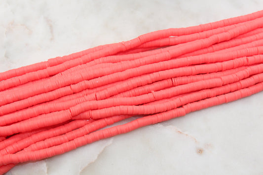 6mm Coral Heishi Beads, Coral Color Polymer Clay Disc Beads, African Disc Beads, Vinyl Heishi, 16 inch Strand #318