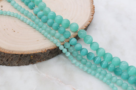 Seafoam Green Cat Eye Beads, Smooth Round Beads, Size 6mm 8mm 10mm 12mm, Full Strand 15.5 inch, #253