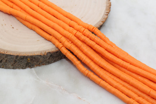 6mm Tangerine Orange Heishi Beads, Polymer Clay Disc Beads, African Disc Beads, Vinyl Heishi, 16 inch Strand #82